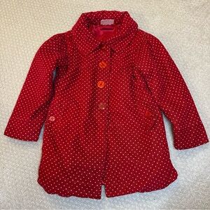 Vintage Clockwise Corduroy Girls Coat— Red with White Hearts